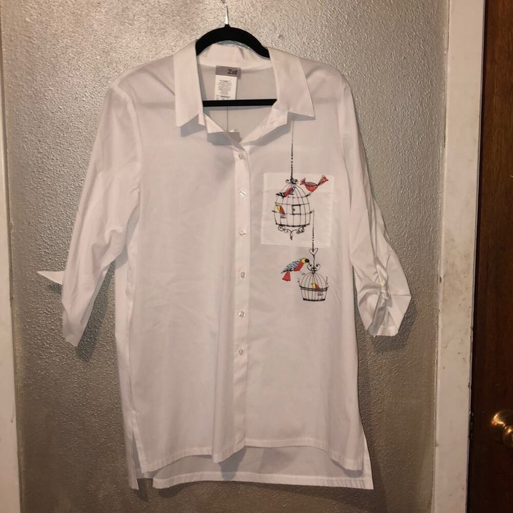 Zoe by Michael Phillips Whimsical Playful Fun White Button Birdcage Top